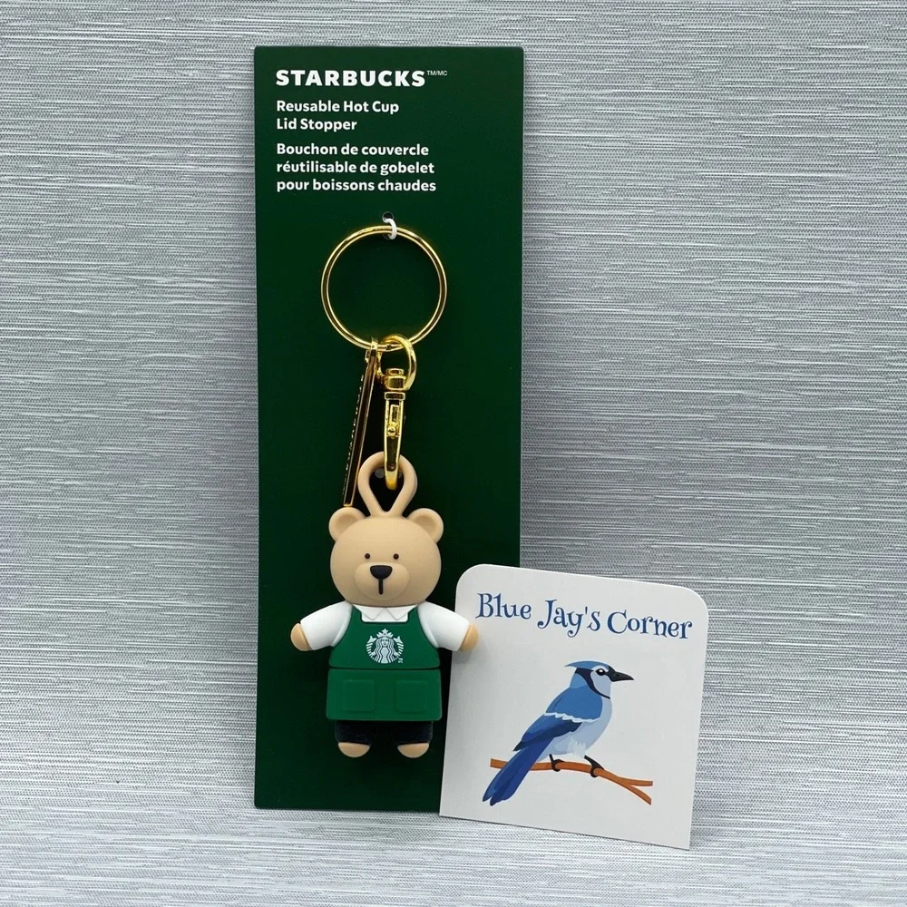 Starbucks Stopper Keychain for Reusable Cup‎ Bearista Green Apron Christmas 2025